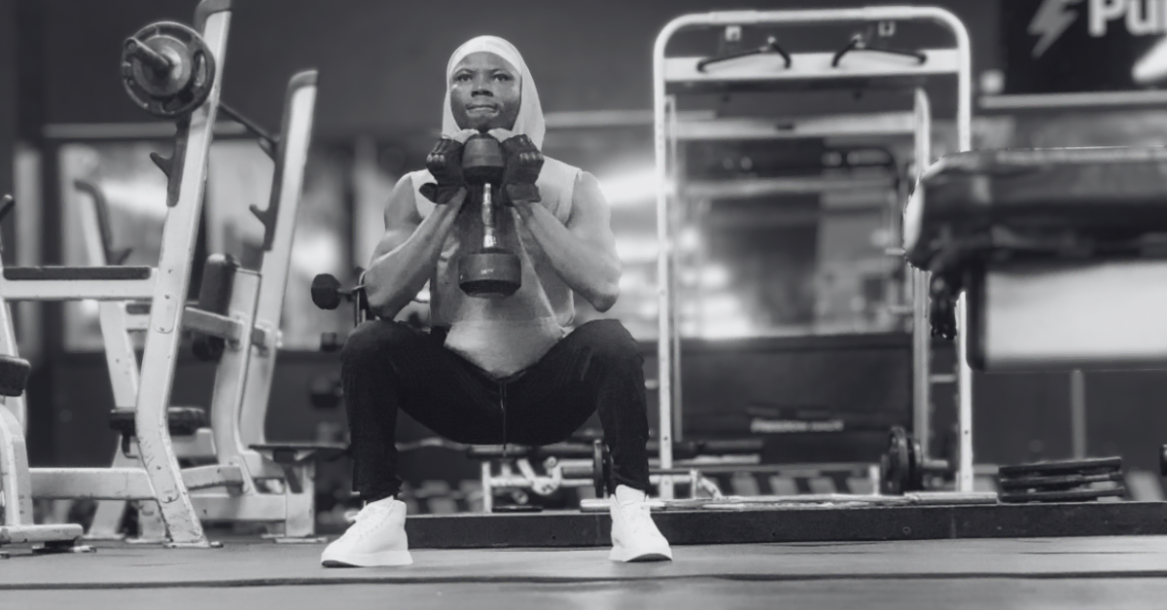 Anthony demonstrating how to do goblet squat with a dumbbell after 30 using proper form to build lower-body strength, improve mobility, and support fitness after 30.
