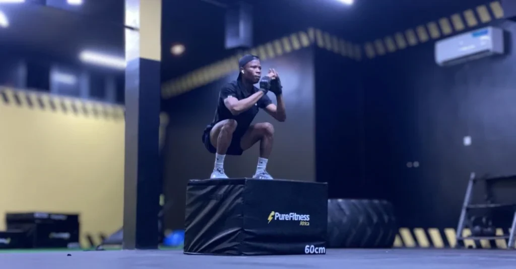 Anthony performing a box squat as part of Fitness Lessons After 30 workout routine.