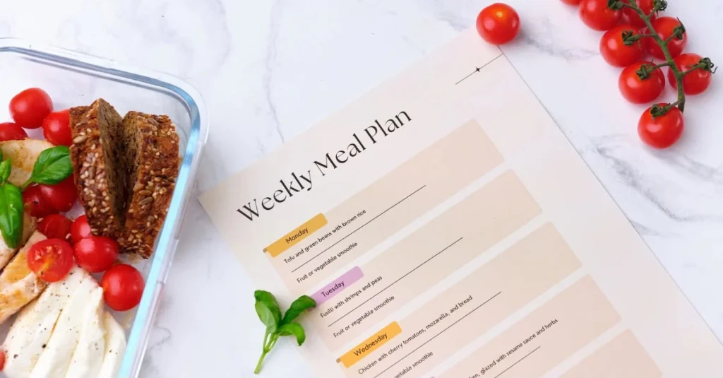 Bowl of berries with a meal plan for weight loss beside it