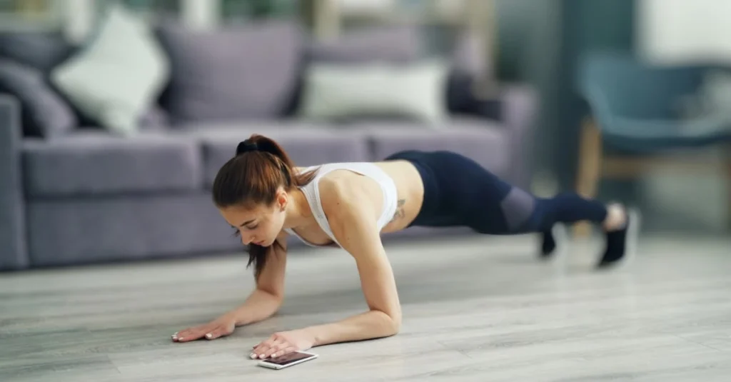 Woman doing a plank during a home workout