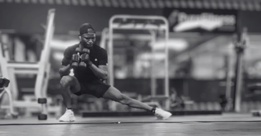 Anthony performs the exercise with a dumbbell to increase lower-body strength and stability.
