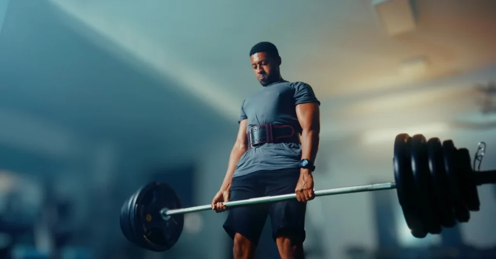 Man performing a deadlift with a barbell