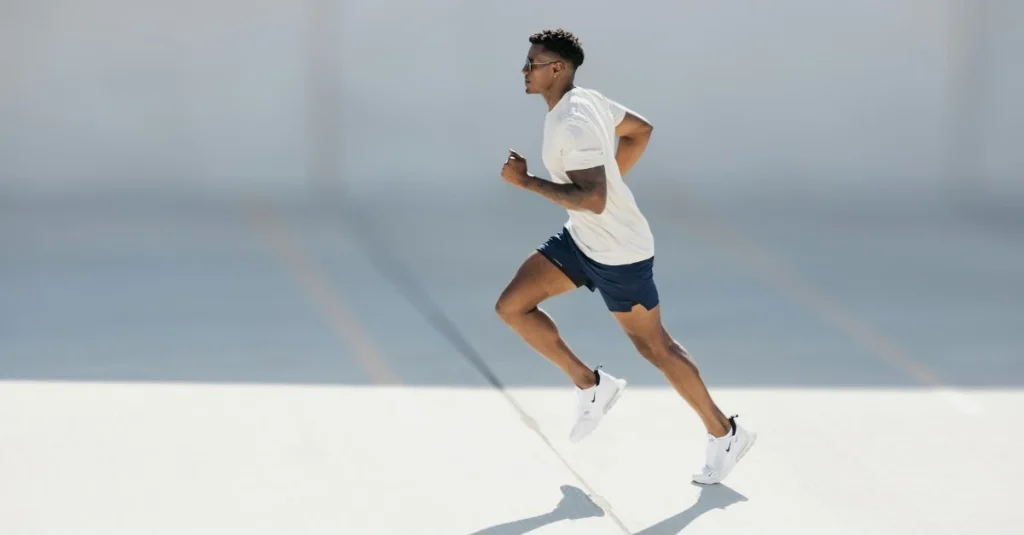 Athlete jogging outdoors for fitness after 30