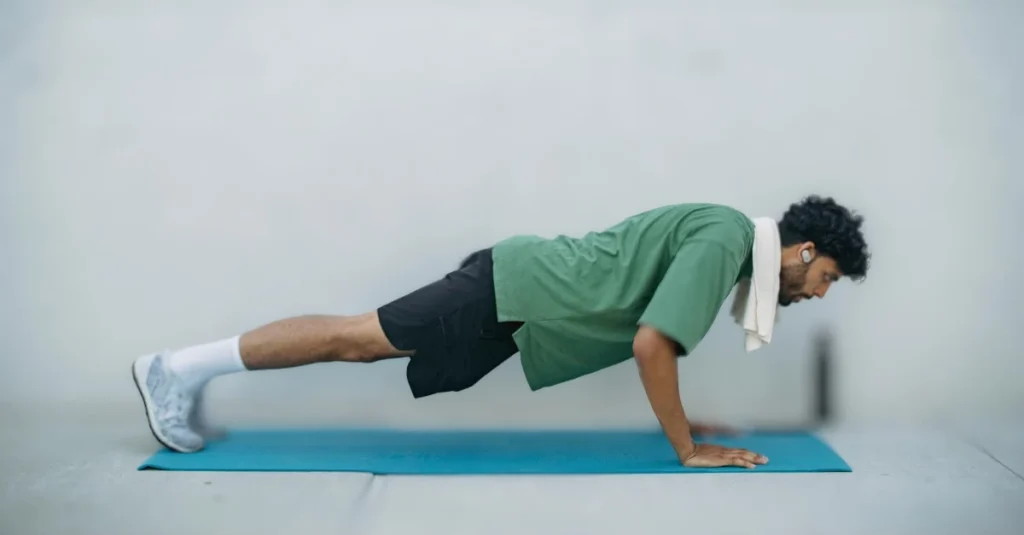A man performing push-ups outside his house as part of his home workouts.