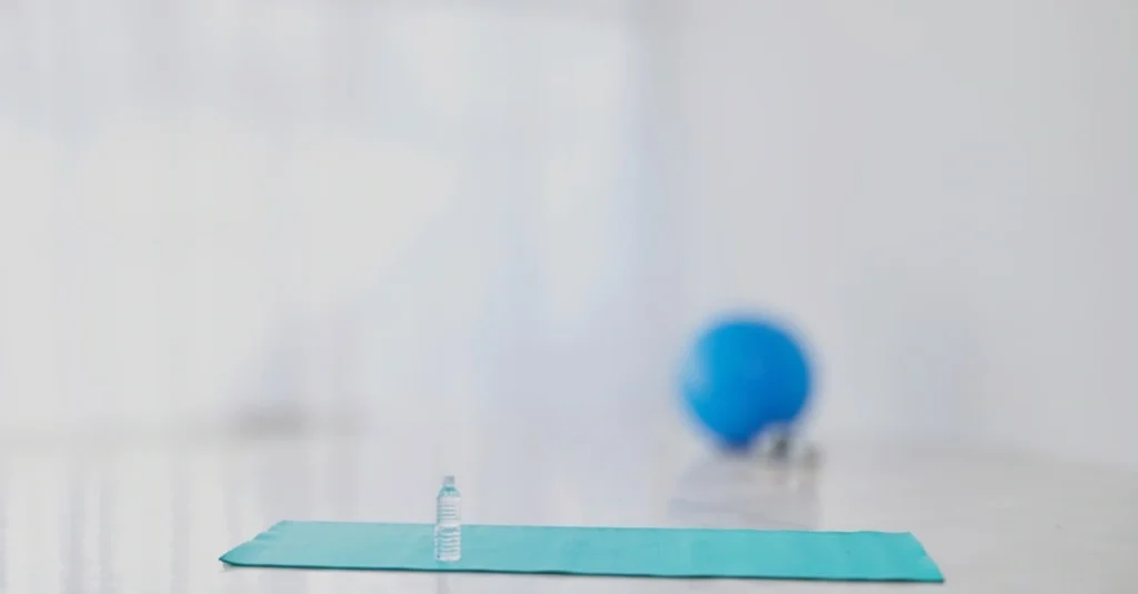 A well-prepared home workout space with exercise equipment arranged for a fitness routine.
