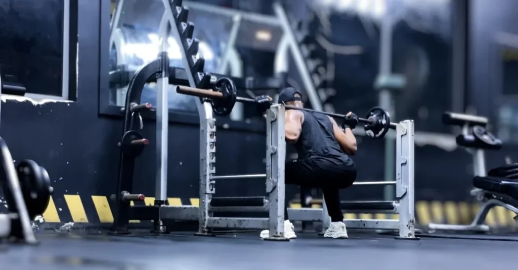 Why Do My Knees Hurt When I Squat? Anthony performing a barbell squat from a back view