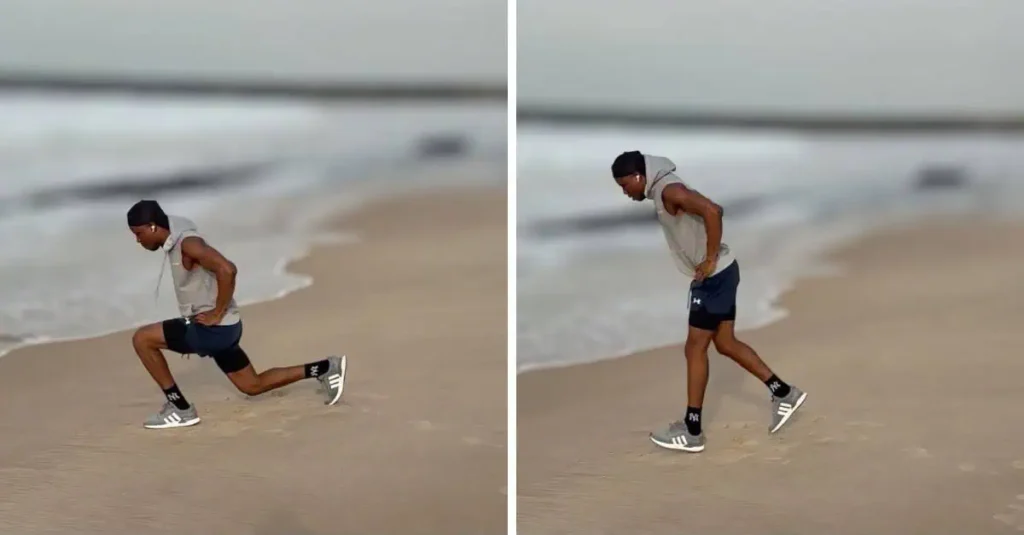 Anthony demonstrating how to do jump lunges with proper form